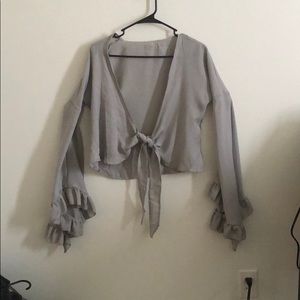 Grey tie front blouse